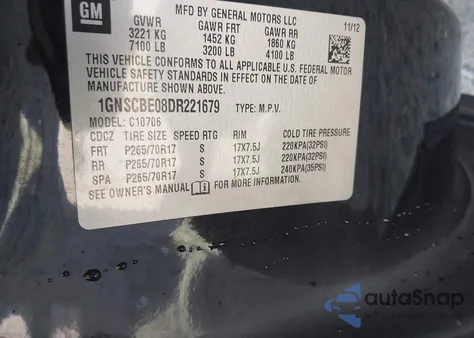 2013 Chevrolet Tahoe Lt from USA, damaged, VIN 1GNSCBE08DR221679